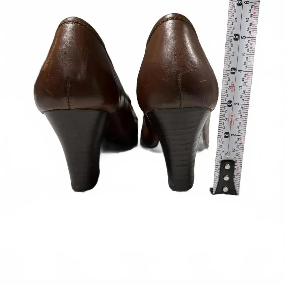 Born Women's Brown Leather Loafers with Block‎ Heel size 8.5